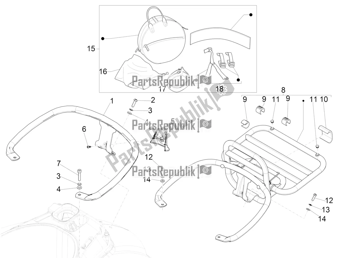 Todas las partes para Portaequipajes Trasero de Vespa GTS 300 Super HPE 4 T/4V IE ABS Apac 2021
