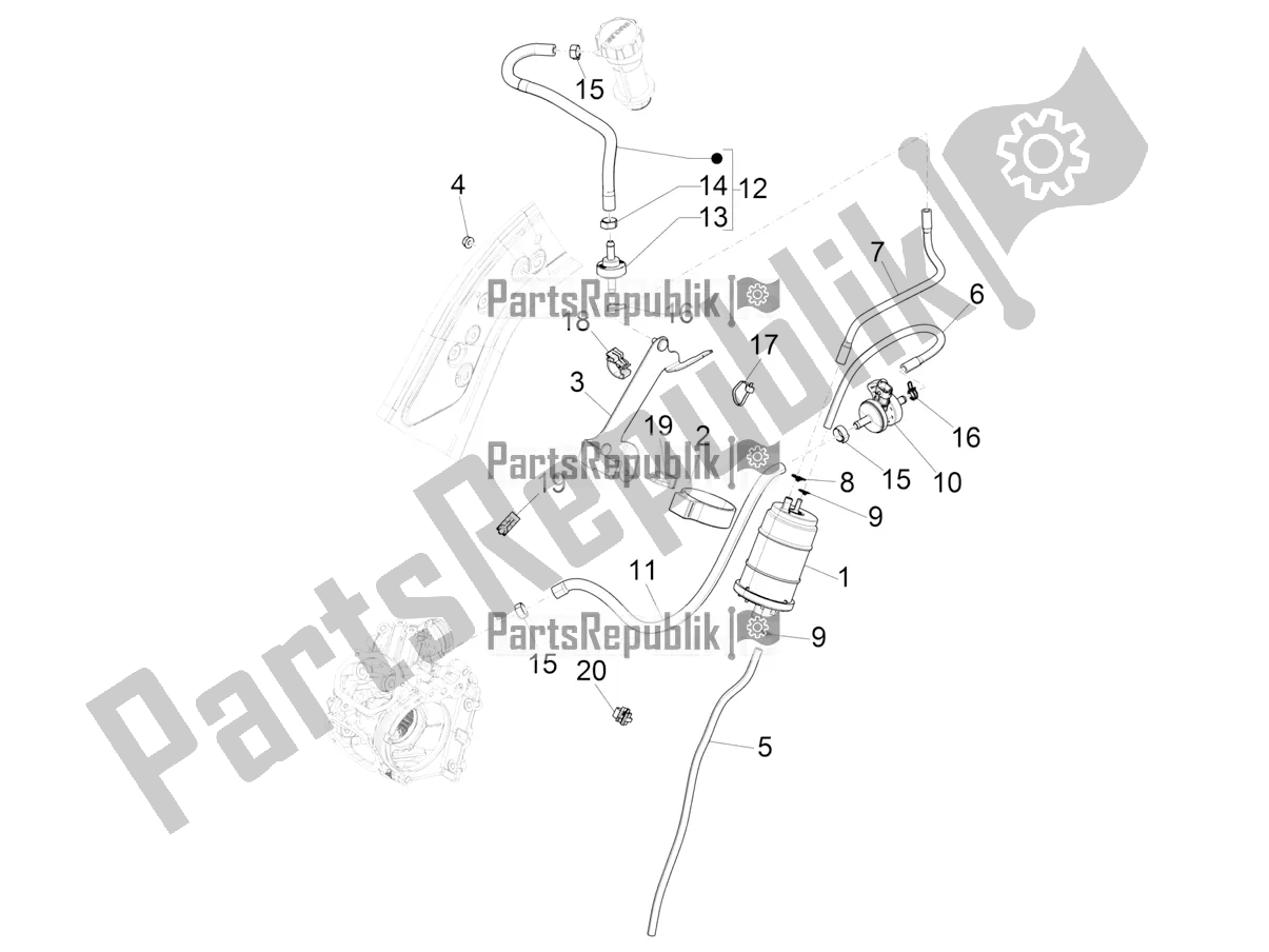 Tutte le parti per il Sistema Anti-percolazione del Vespa GTS 300 Super HPE 4 T/4V IE ABS Apac 2022