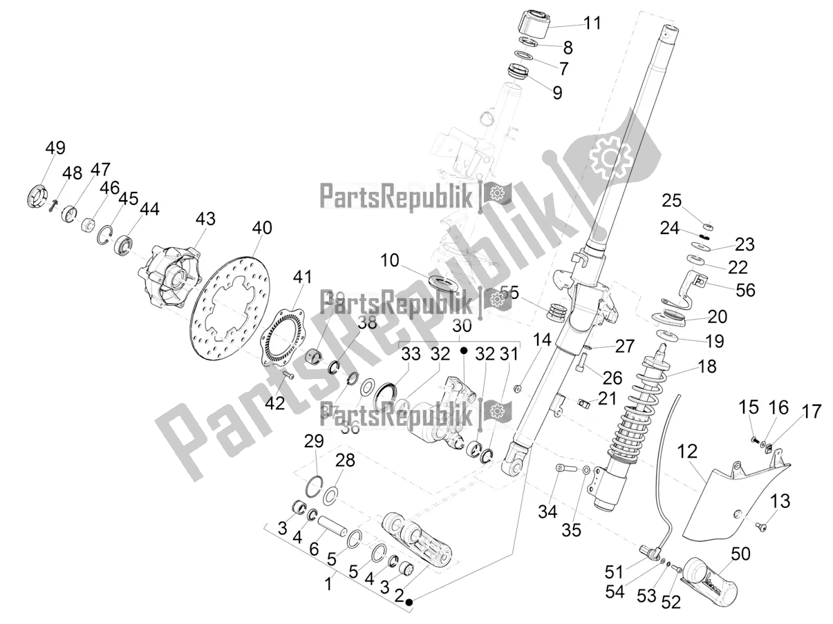 Tutte le parti per il Forcella / Tubo Sterzo - Unità Cuscinetto Sterzo del Vespa GTS 300 Super HPE 4 T/4V IE ABS Apac 2022