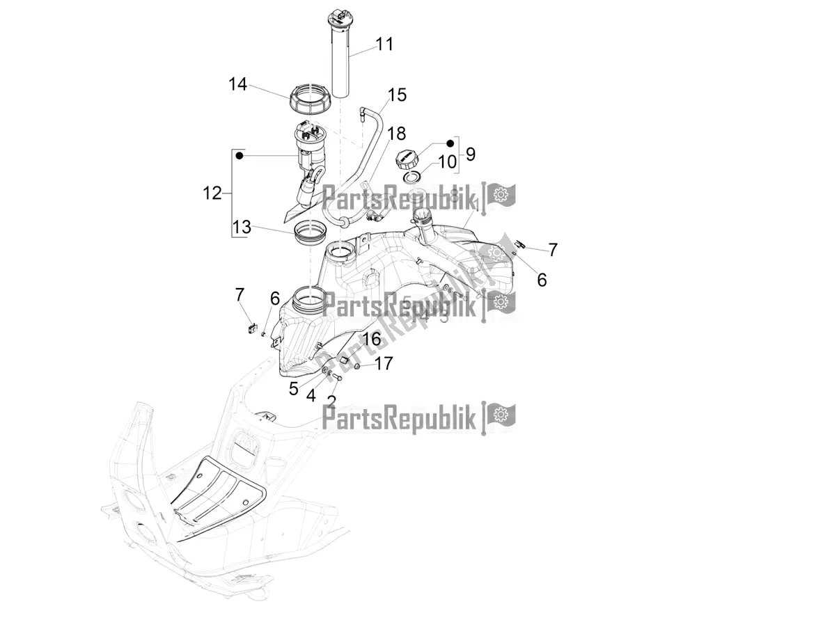 Todas las partes para Depósito De Combustible de Vespa GTS 300 Super HPE 4 T/4V IE ABS Apac 2022