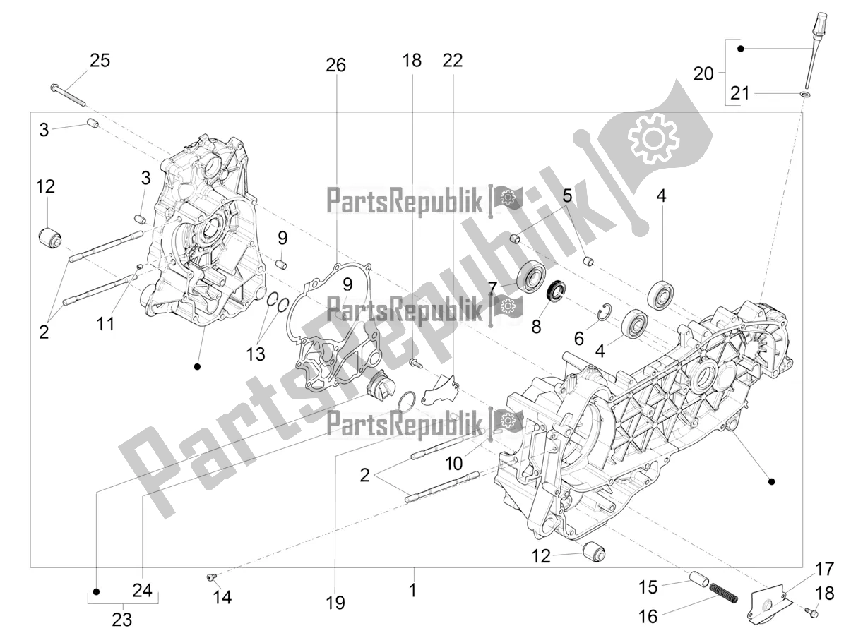 All parts for the Crankcase of the Vespa GTS 300 Super HPE 4 T/4V IE ABS USA 2019