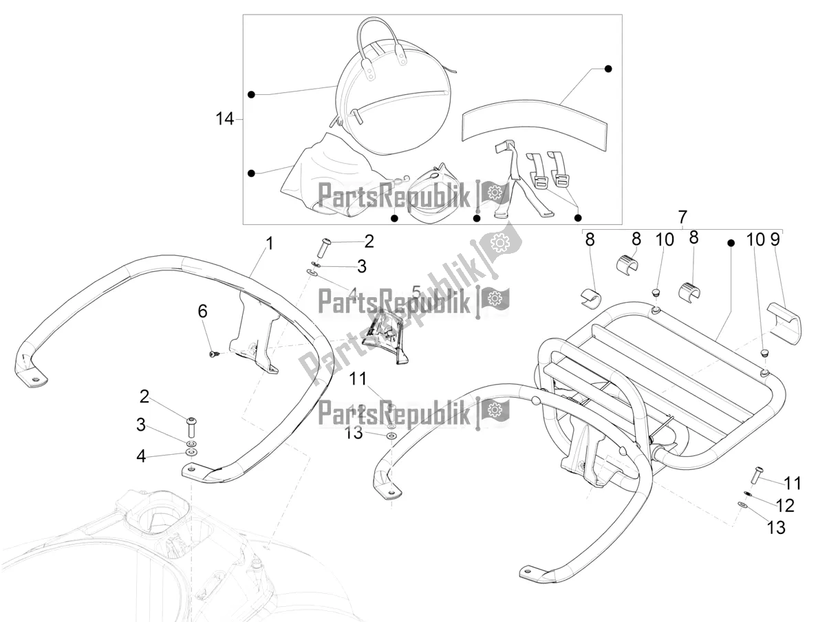 Todas las partes para Portaequipajes Trasero de Vespa GTS 300 Super HPE 4 T/4V IE ABS USA 2019