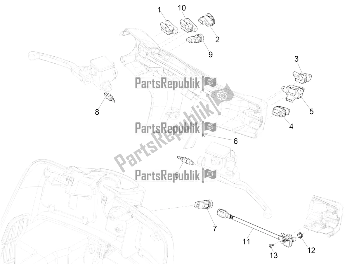 Todas las partes para Selectores - Interruptores - Botones de Vespa GTS 300 Super HPE 4 T/4V IE ABS USA 2019