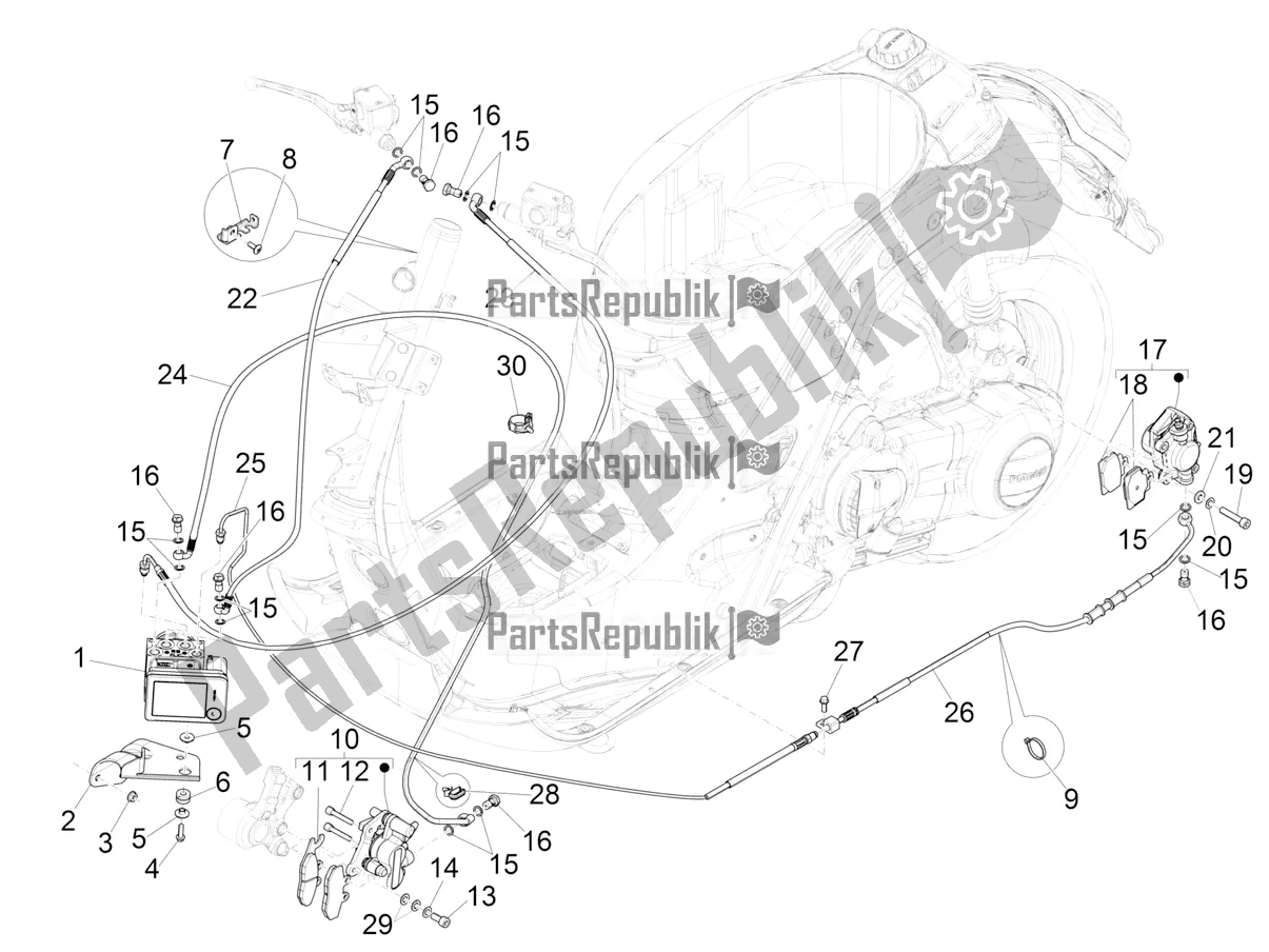 Tutte le parti per il Tubi Freni - Pinze (abs) del Vespa GTS 300 Super HPE 4 T/4V IE ABS USA 2020