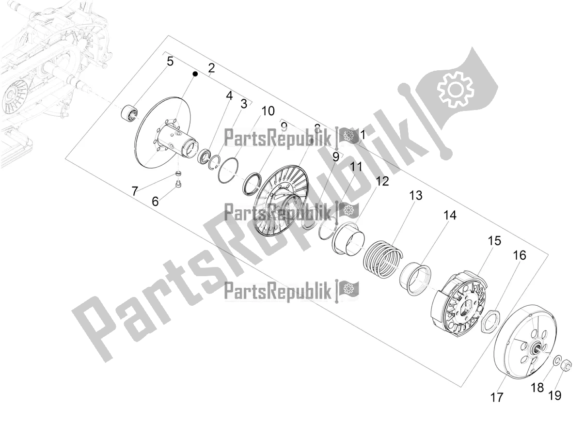 Todas as partes de Polia Conduzida do Vespa GTS 300 Super HPE 4 T/4V IE ABS USA 2020