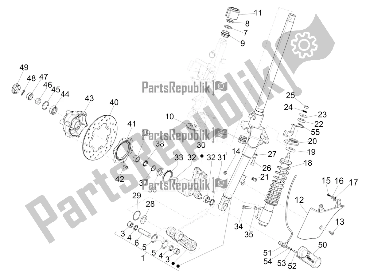 Todas las partes para Horquilla / Tubo De Dirección - Unidad De Rodamiento De Dirección de Vespa GTS 300 Super HPE 4 T/4V IE ABS USA 2020