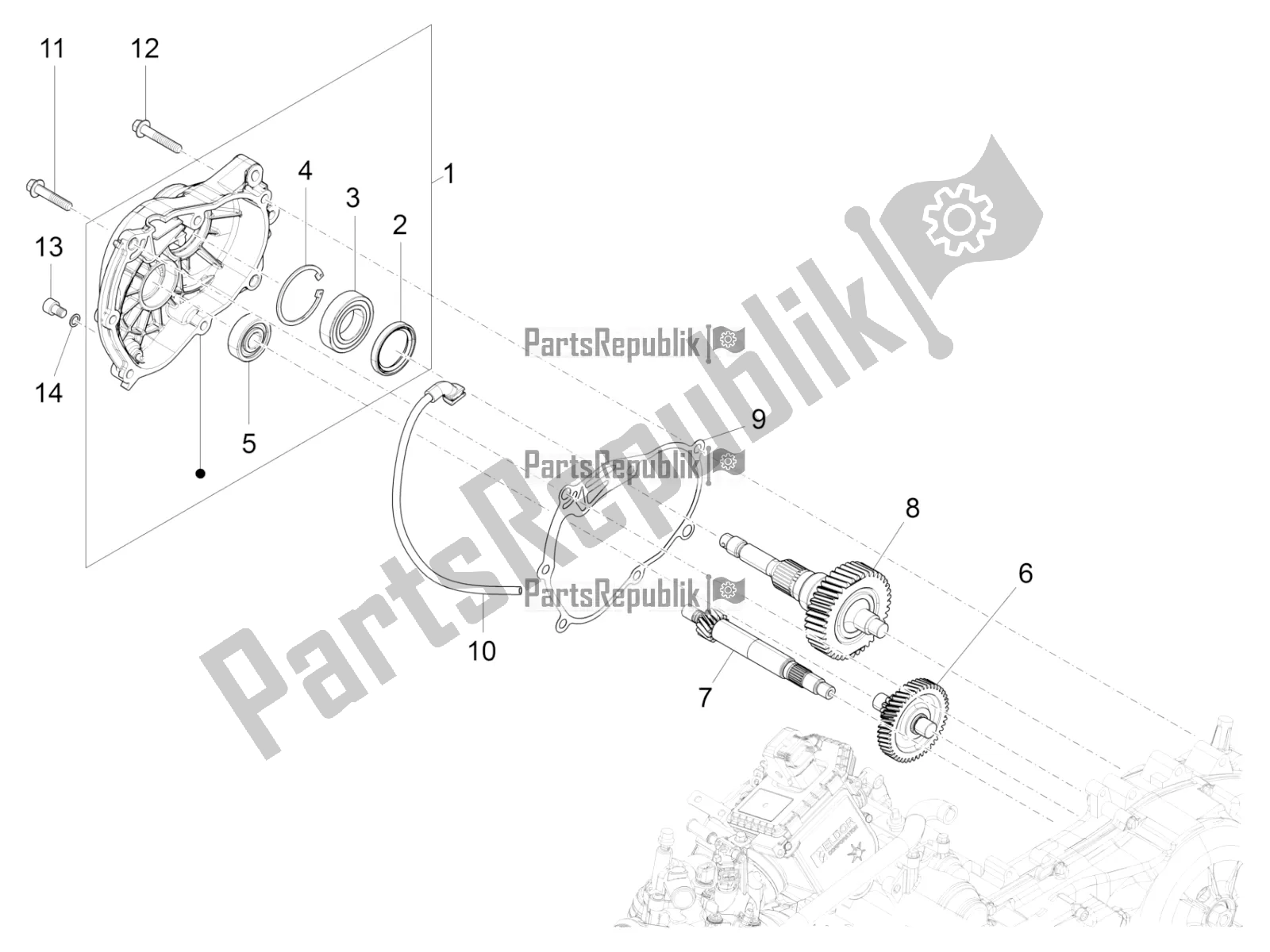 Tutte le parti per il Unità Di Riduzione del Vespa GTS 300 Super HPE 4 T/4V IE ABS USA 2020