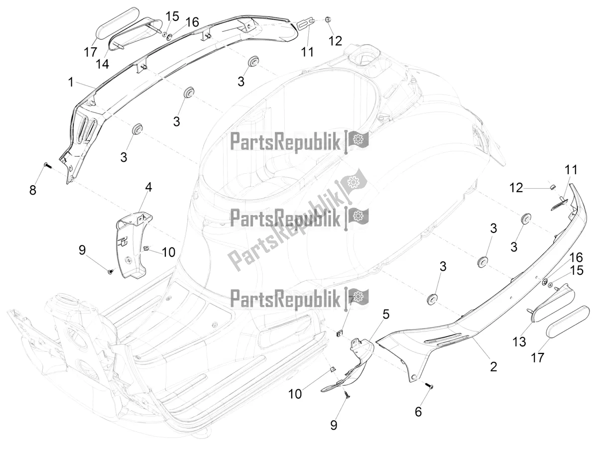 Alle onderdelen voor de Zijdeksel - Spoiler van de Vespa GTS 300 Super HPE 4 T/4V IE ABS USA 2020