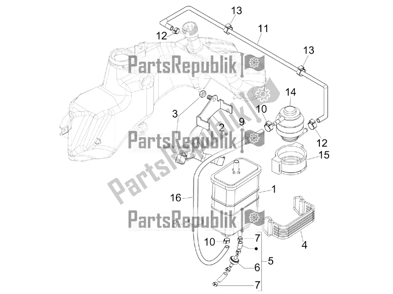 Todas as partes de Sistema Anti-percolação do Vespa GTS 300 Super HPE 4 T/4V IE ABS USA 2021