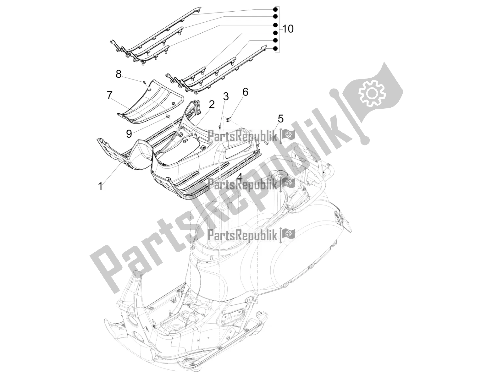 Wszystkie części do ? Rodkowa Os? Ona - Podnó? Ki Vespa GTS 300 Super HPE 4 T/4V IE ABS USA 2021