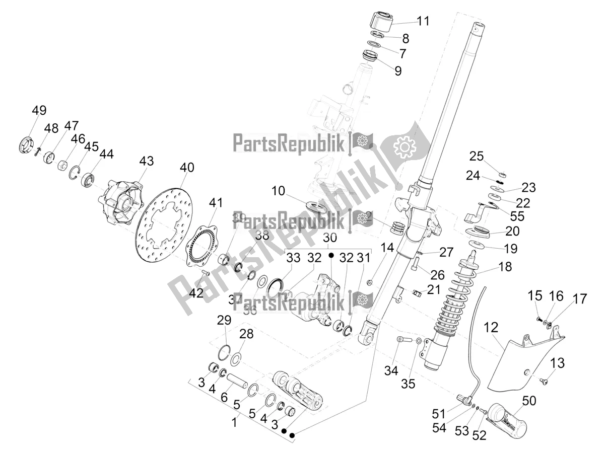 All parts for the Fork/steering Tube - Steering Bearing Unit of the Vespa GTS 300 Super HPE 4 T/4V IE ABS USA 2021