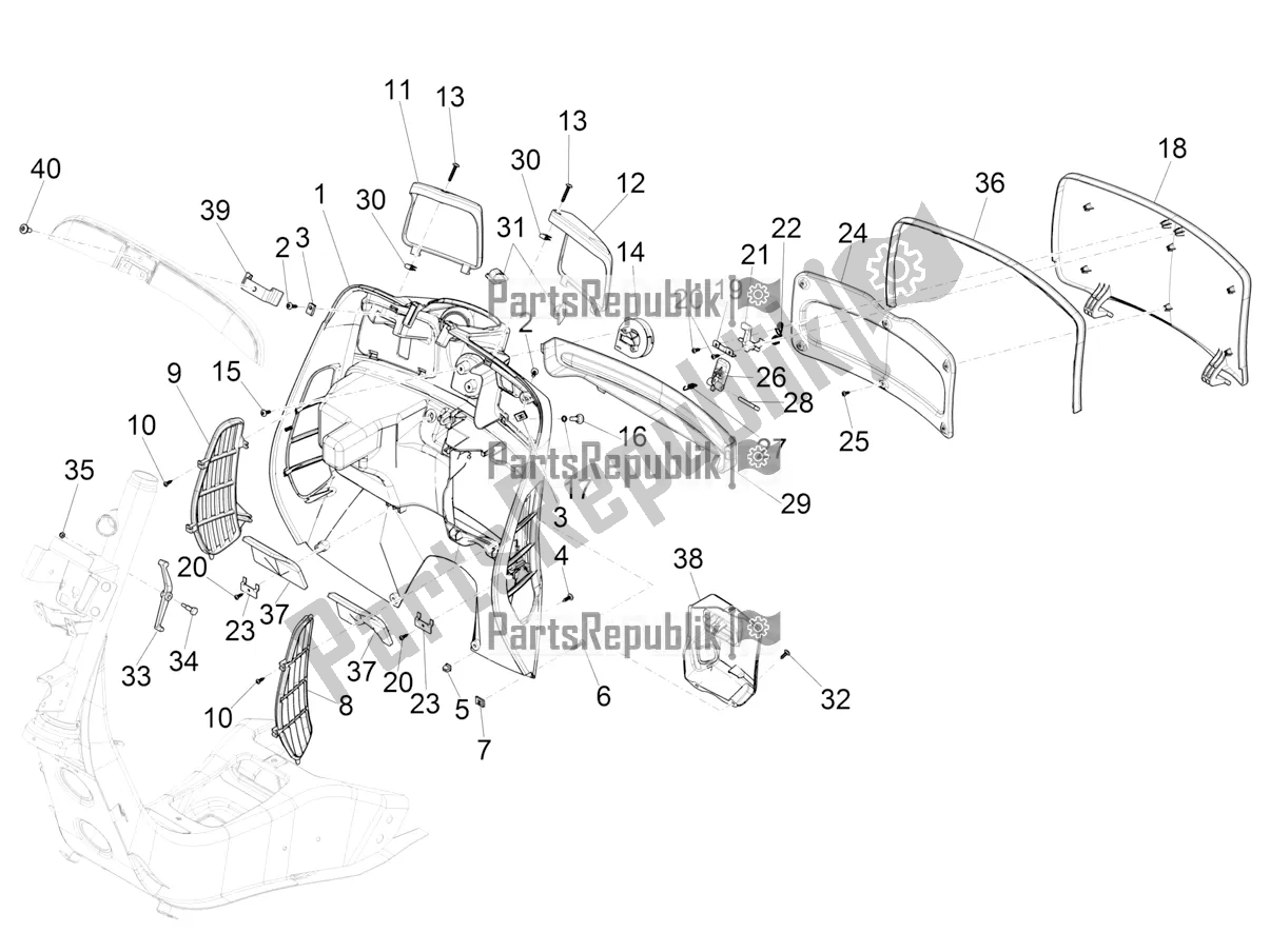 Tutte le parti per il Vano Portaoggetti Anteriore - Pannello Di Protezione Per Le Ginocchia del Vespa GTS 300 Super HPE 4 T/4V IE ABS USA 2021