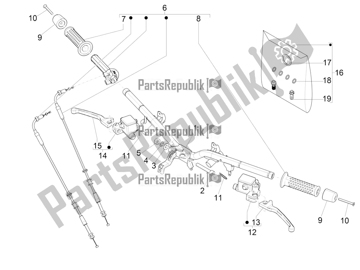 All parts for the Handlebars - Master Cil. Of the Vespa GTS 300 Super HPE 4 T/4V IE ABS USA 2021