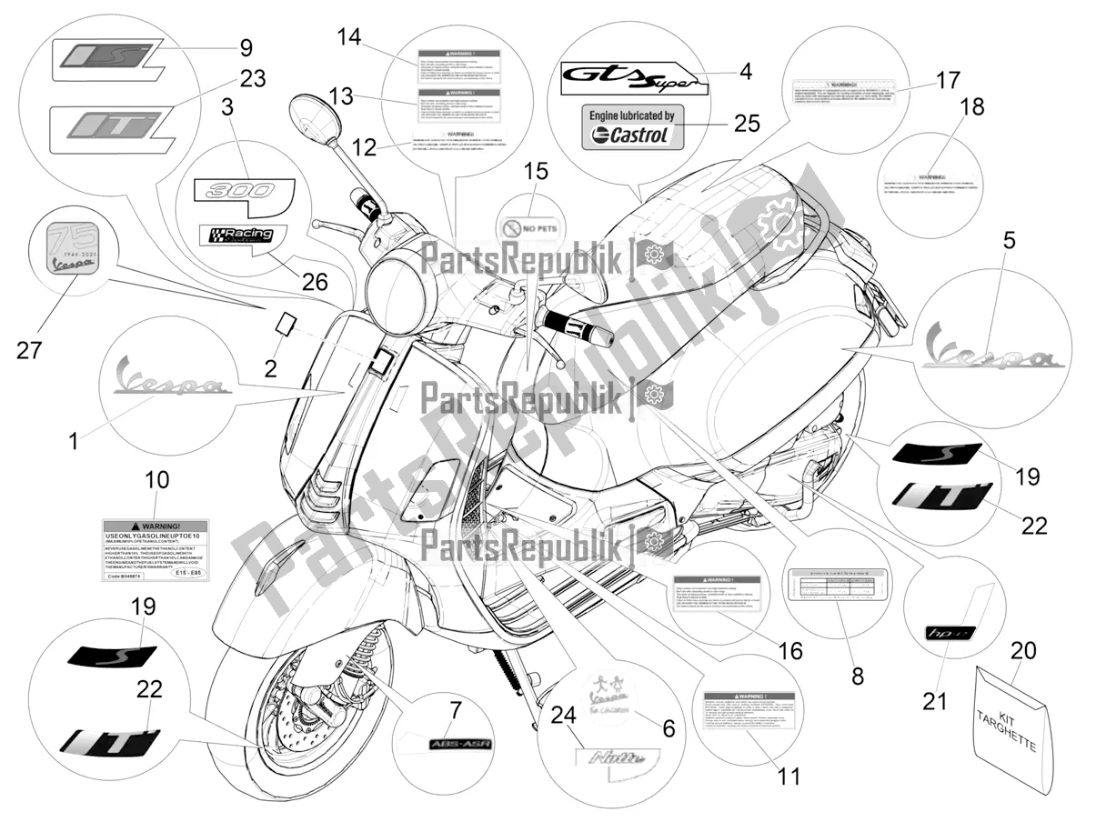 Todas las partes para Placas - Emblemas de Vespa GTS 300 Super HPE 4 T/4V IE ABS USA 2021