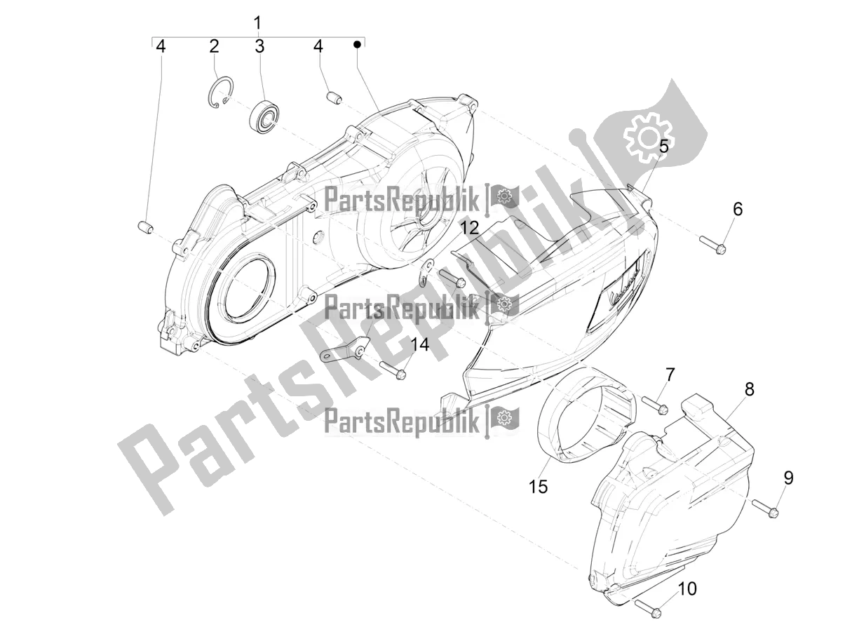 All parts for the Crankcase Cover - Crankcase Cooling of the Vespa GTS 300 Super HPE 4 T/4V IE ABS USA 2022