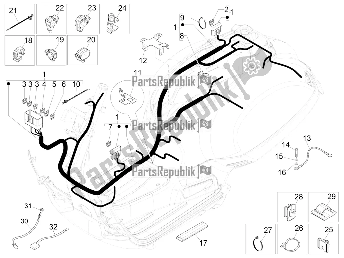 Todas las partes para Mazo De Cables Principal de Vespa GTS 300 Super HPE 4 T/4V IE ABS USA 2022