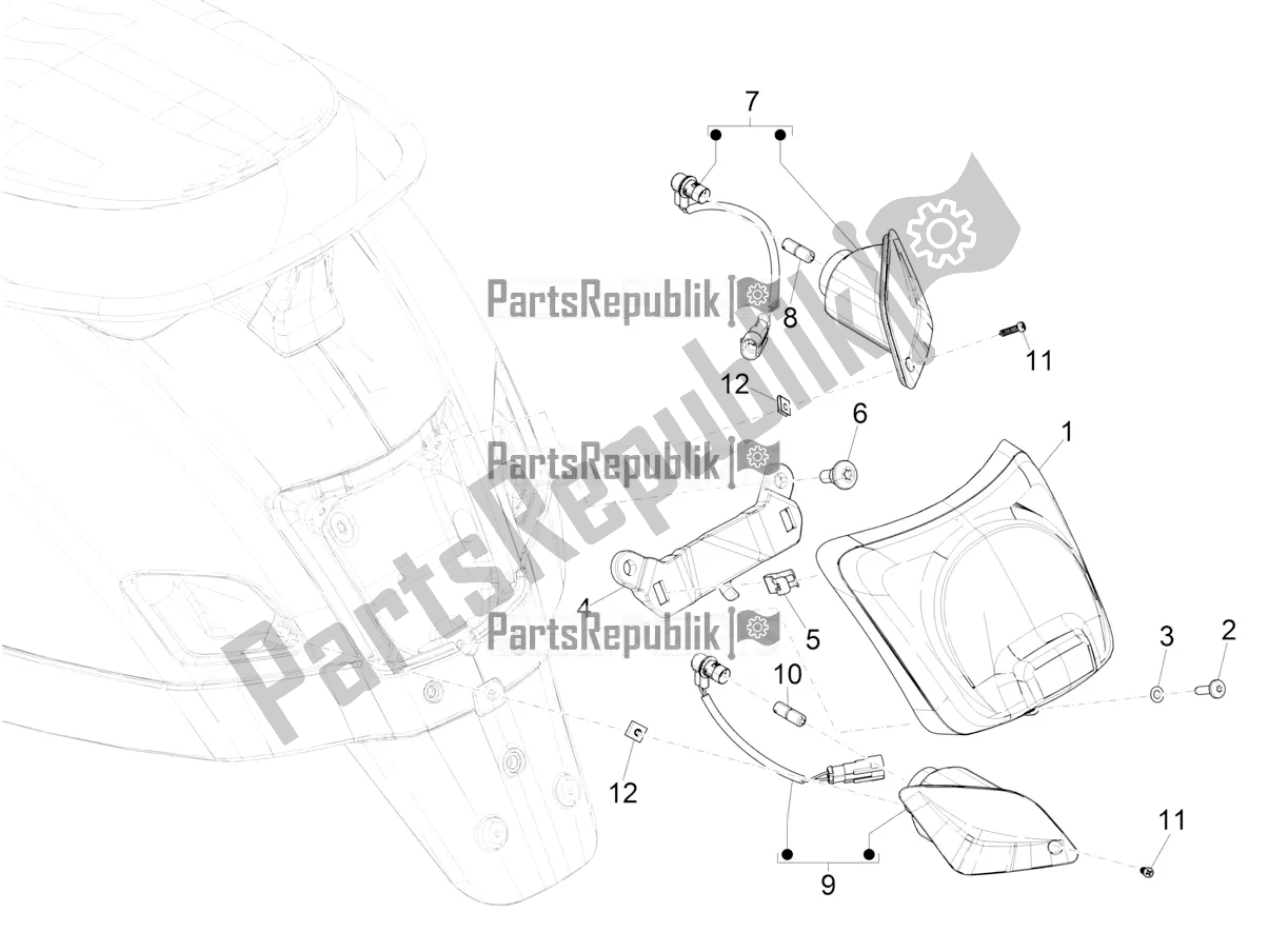 Todas as partes de Faróis Traseiros - Pisca-piscas do Vespa GTS 300 Super Hpe-tech 4 T/4V IE ABS 2018