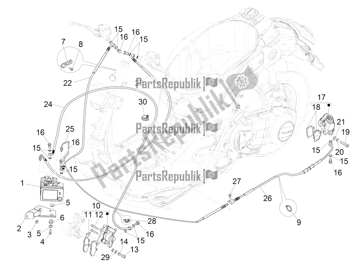 Wszystkie części do Przewody Hamulcowe - Zaciski (abs) Vespa GTS 300 Super Hpe-tech 4 T/4V IE ABS 2019