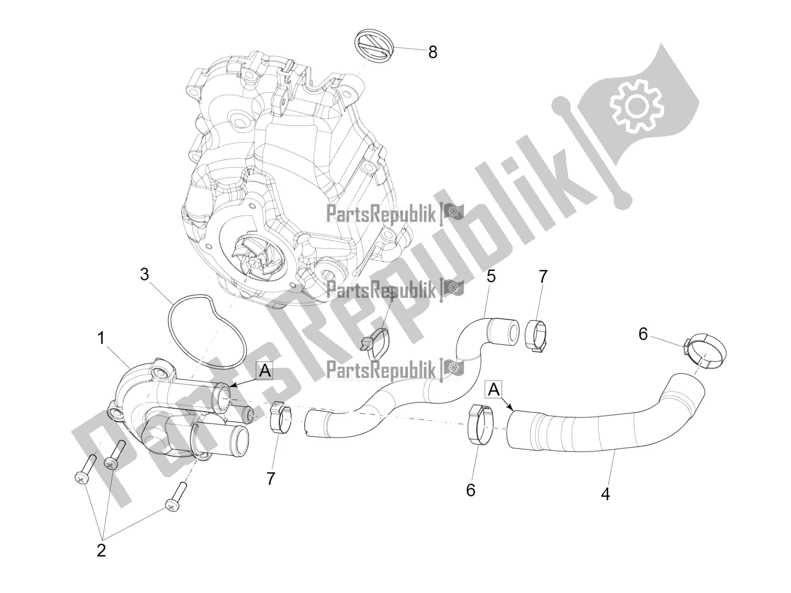 All parts for the Cooler Pump of the Vespa GTS 300 Super Hpe-tech 4 T/4V IE ABS 2019