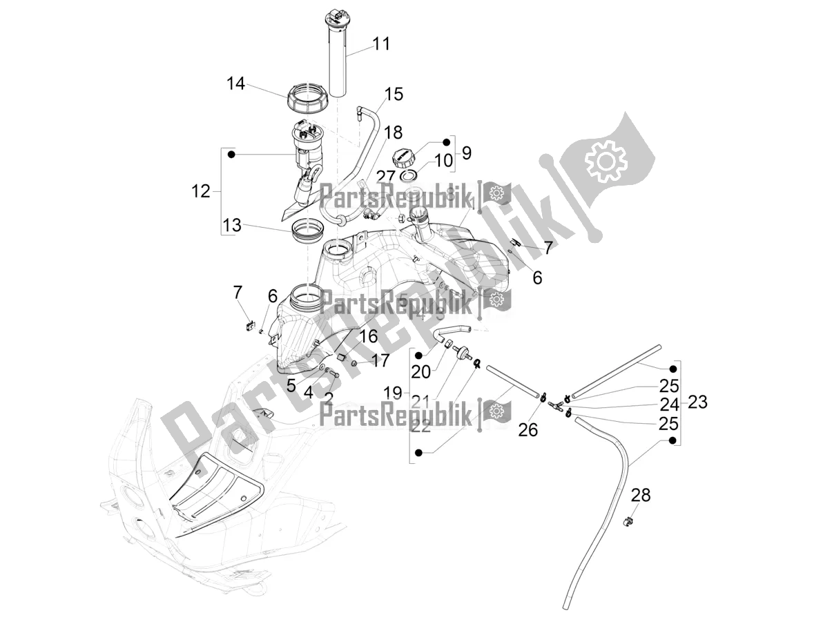 Tutte le parti per il Serbatoio Di Carburante del Vespa GTS 300 Super Hpe-tech 4 T/4V IE ABS 2019