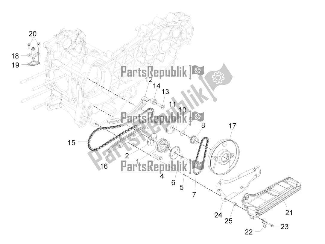 All parts for the Oil Pump of the Vespa GTS 300 Super Hpe-tech 4 T/4V IE ABS 2019
