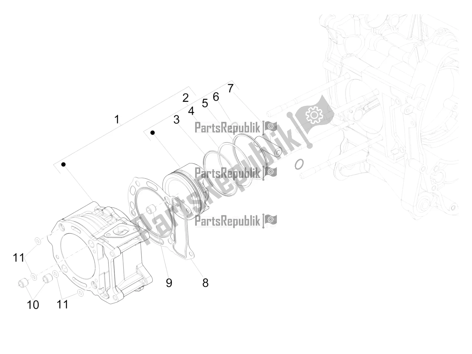 Tutte le parti per il Unità Perno Cilindro Pistone-polso del Vespa GTS 300 Super Hpe-tech 4 T/4V IE ABS 2020