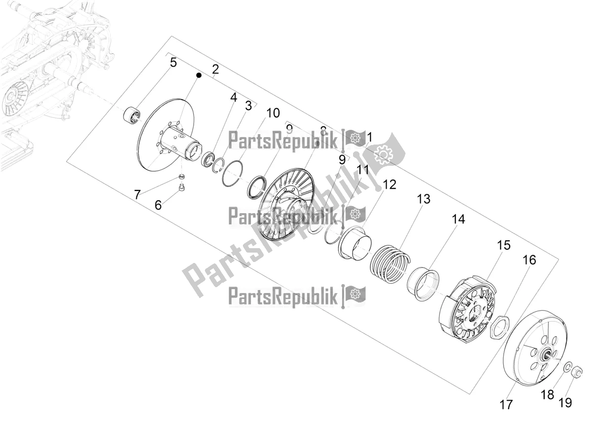 All parts for the Driven Pulley of the Vespa GTS 300 Super Hpe-tech 4 T/4V IE ABS 2020