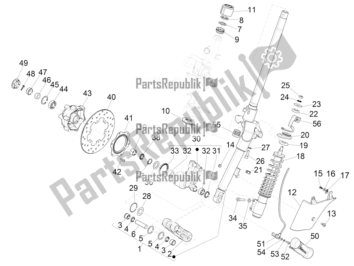 Todas las partes para Horquilla / Tubo De Dirección - Unidad De Rodamiento De Dirección de Vespa GTS 300 Super Hpe-tech 4 T/4V IE ABS 2020