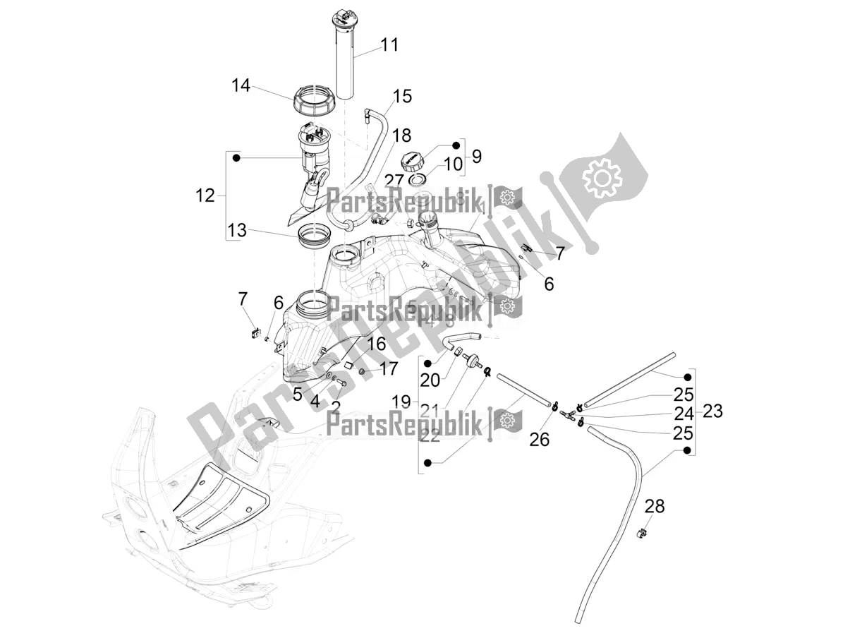 Tutte le parti per il Serbatoio Di Carburante del Vespa GTS 300 Super Hpe-tech 4 T/4V IE ABS 2020