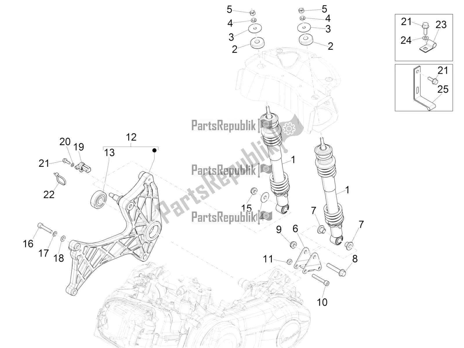 Todas las partes para Suspensión Trasera - Amortiguador / S de Vespa GTS 300 Super Hpe-tech 4 T/4V IE ABS 2020