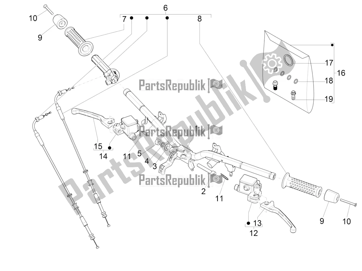 Tutte le parti per il Manubrio - Master Cil. Del Vespa GTS 300 Super Hpe-tech 4 T/4V IE ABS 2021