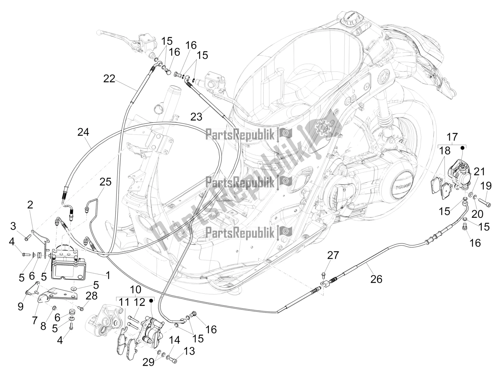 Alle onderdelen voor de Remmen Buizen - Remklauwen (abs) van de Vespa GTS 300 Super IE 2016