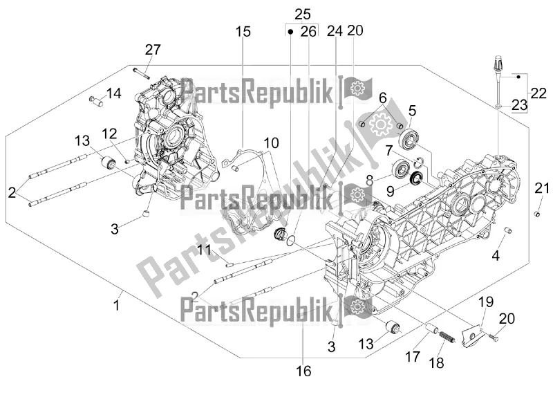 All parts for the Crankcase of the Vespa GTS 300 Super IE 2016