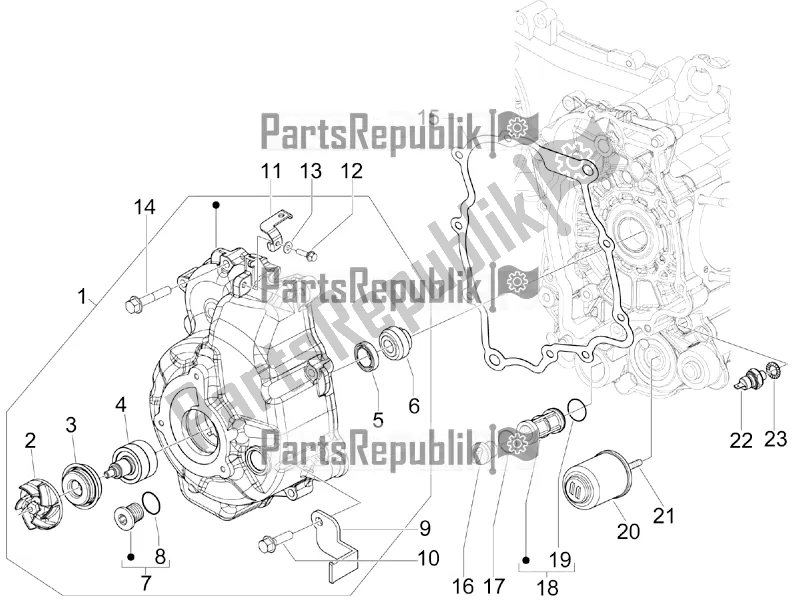 Toutes les pièces pour le Couvercle Magnéto Volant - Filtre à Huile du Vespa GTS 300 Super IE 2016