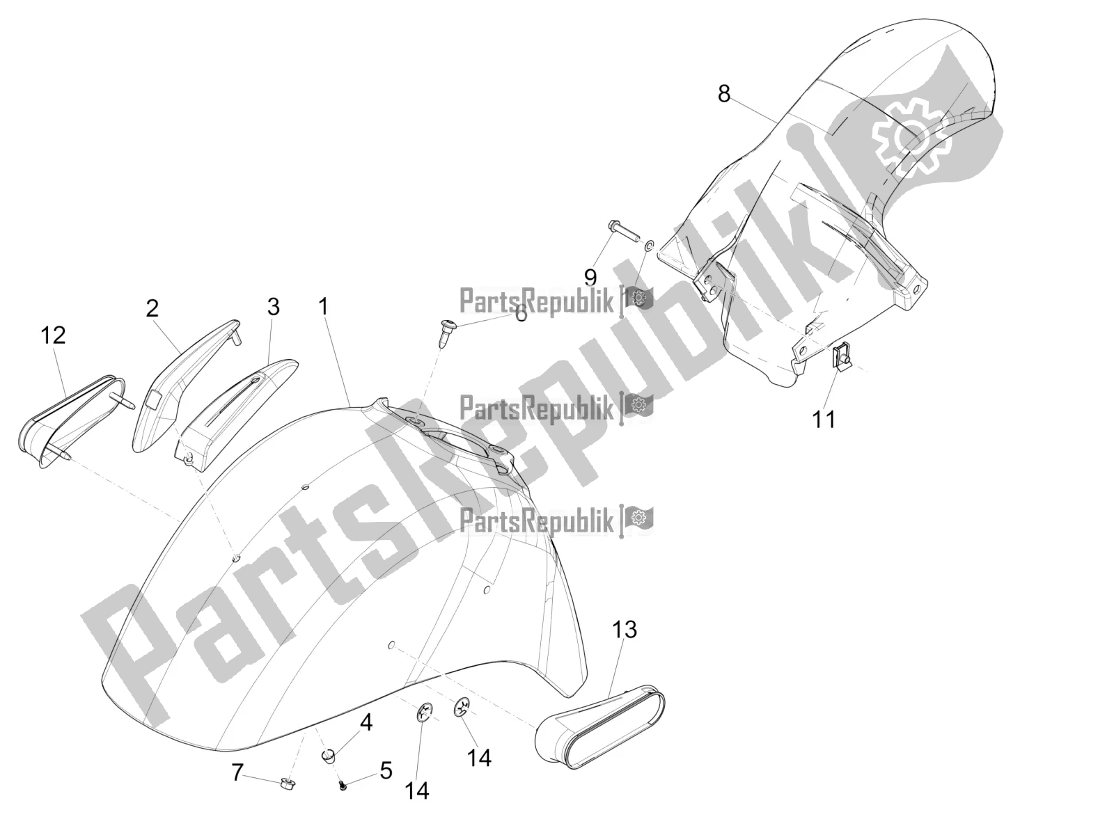 Todas las partes para Carcasa De La Rueda - Guardabarros de Vespa GTS 300 Super IE 2016