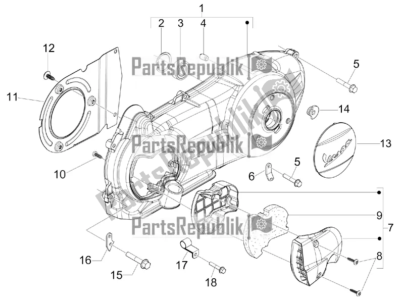 All parts for the Crankcase Cover - Crankcase Cooling of the Vespa GTS 300 Super IE ABS USA 2016