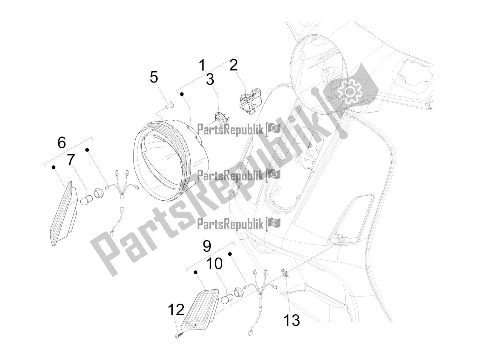 Todas las partes para Faros Delanteros - Luces Intermitentes de Vespa GTS 300 Super IE ABS USA 2016