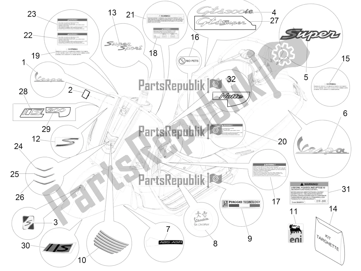 Todas las partes para Placas - Emblemas de Vespa GTS 300 Super IE ABS USA 2016