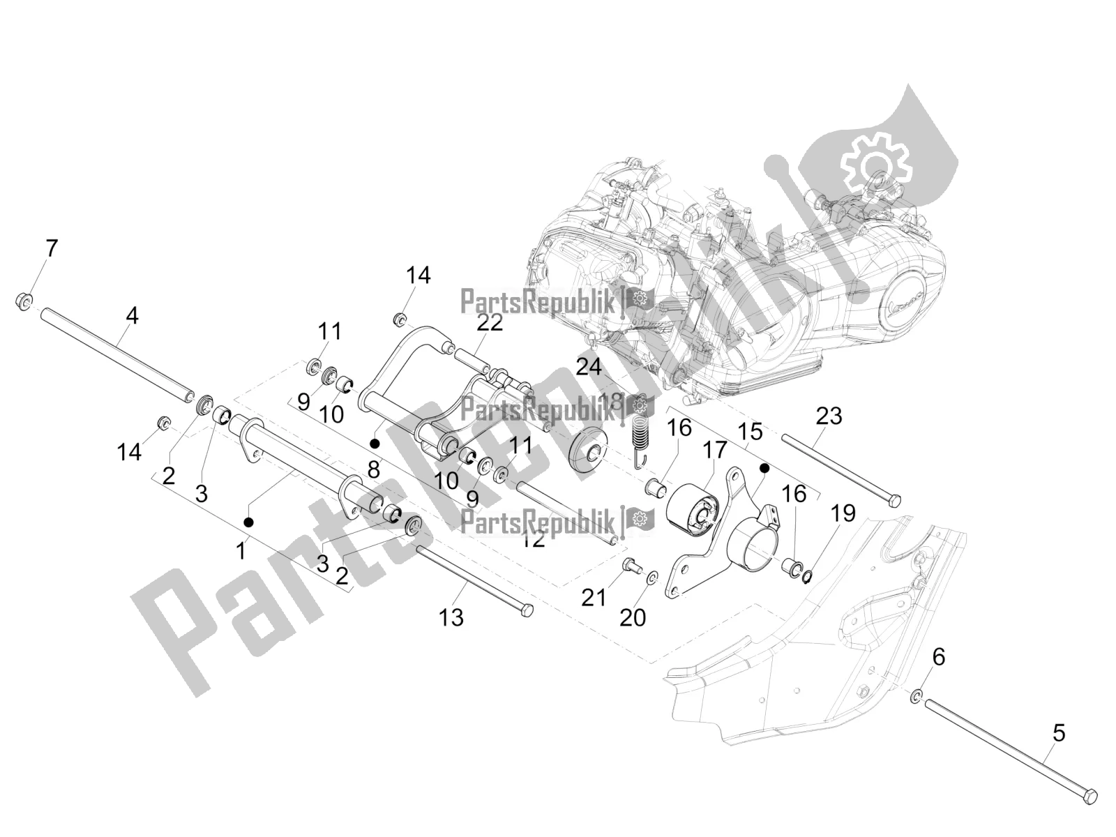 Toutes les pièces pour le Bras Oscillant du Vespa GTS 300 Super IE ABS USA 2016