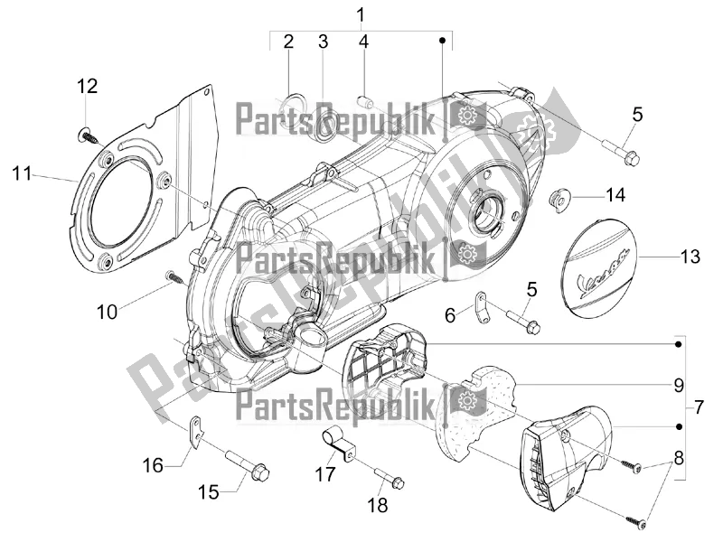 Toutes les pièces pour le Couvercle De Carter - Refroidissement Du Carter du Vespa GTS 300 Super IE ABS USA 2017