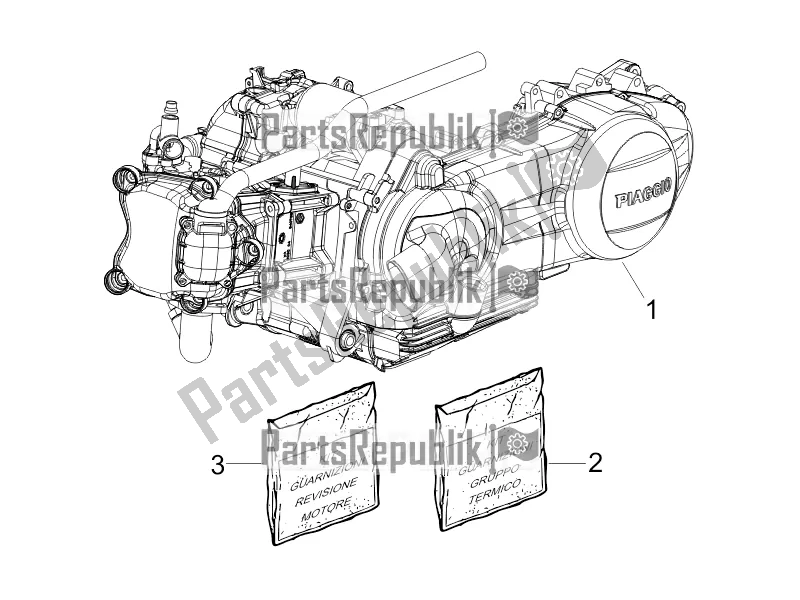 Alle onderdelen voor de Motor Assemblage van de Vespa GTS 300 Super IE ABS USA 2017