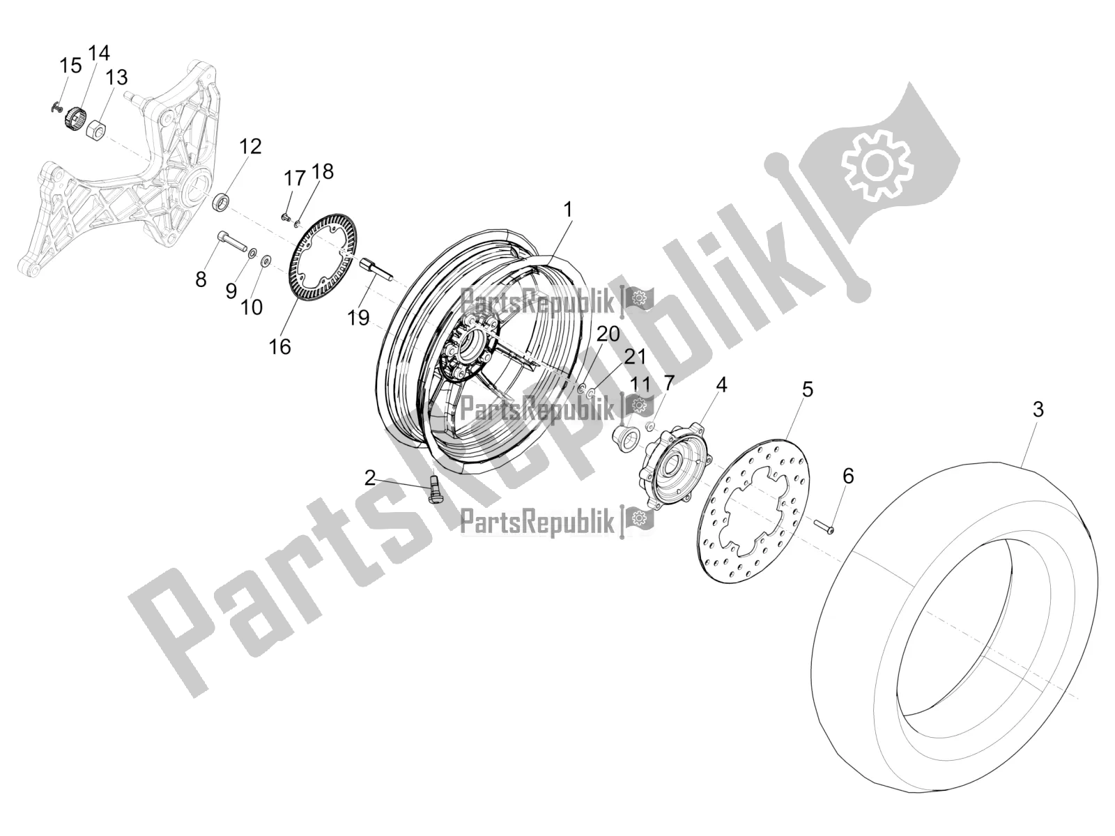 Todas las partes para Rueda Trasera de Vespa GTS 300 Super IE ABS USA 2017