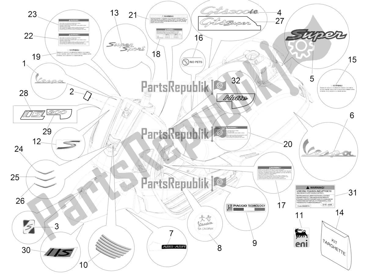 Todas las partes para Placas - Emblemas de Vespa GTS 300 Super IE ABS USA 2018