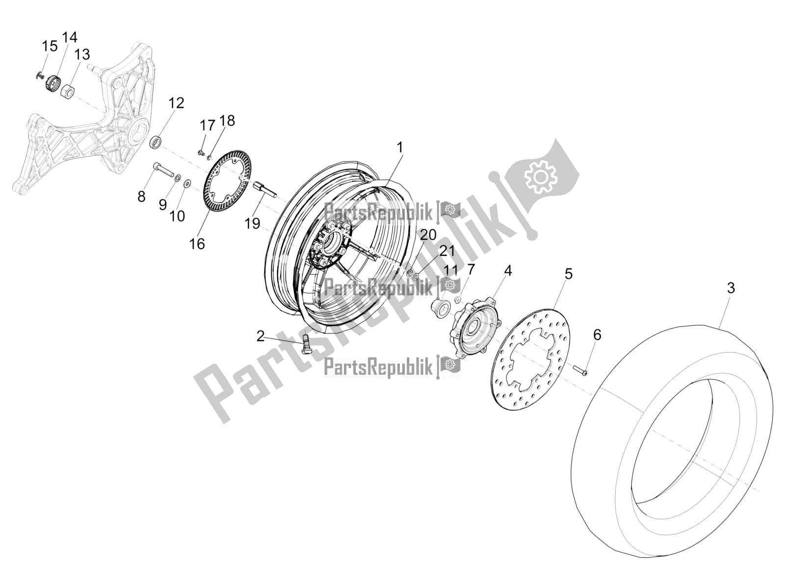 Tutte le parti per il Ruota Posteriore del Vespa GTS 300 Super IE ABS USA 2018