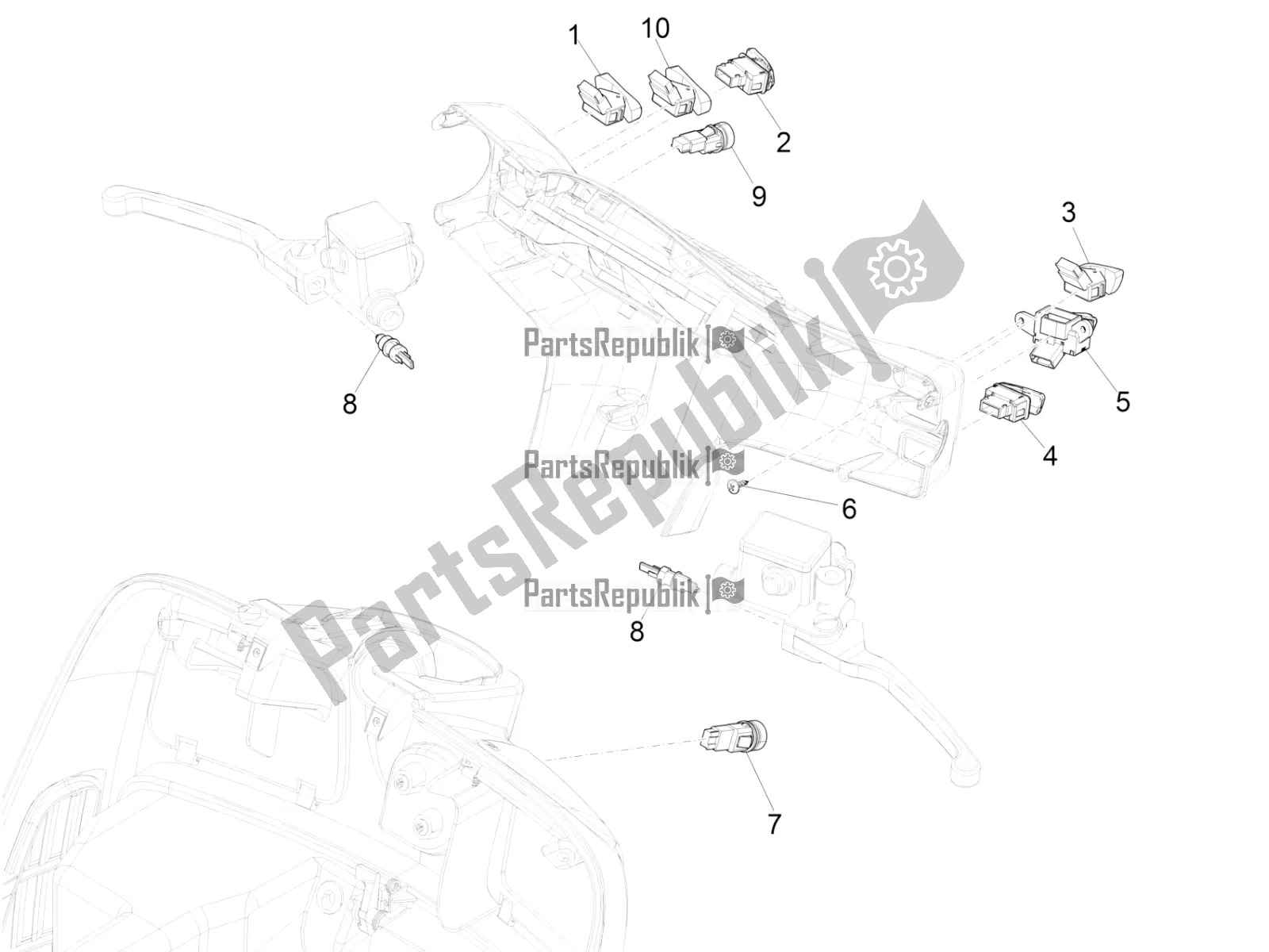 Todas las partes para Selectores - Interruptores - Botones de Vespa GTS 300 Super IE ABS USA 2018