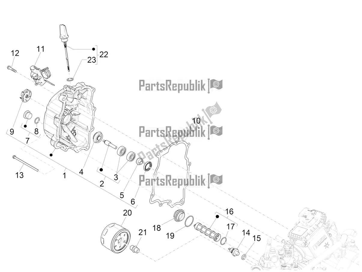 Toutes les pièces pour le Couvercle Magnéto Volant - Filtre à Huile du Vespa GTS 300 Super Sport USA 2021