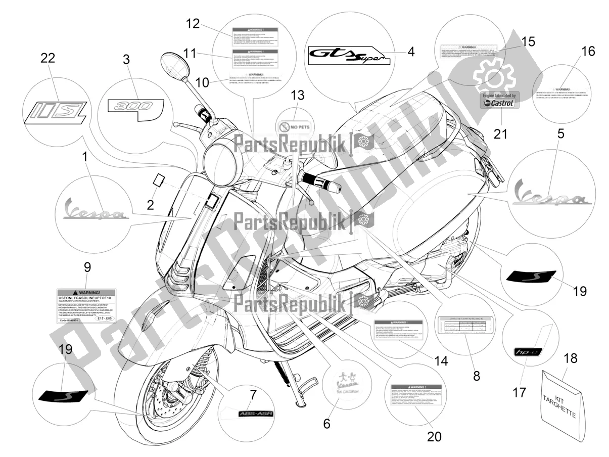 Toutes les pièces pour le Plaques - Emblèmes du Vespa GTS 300 Super Sport USA 2021