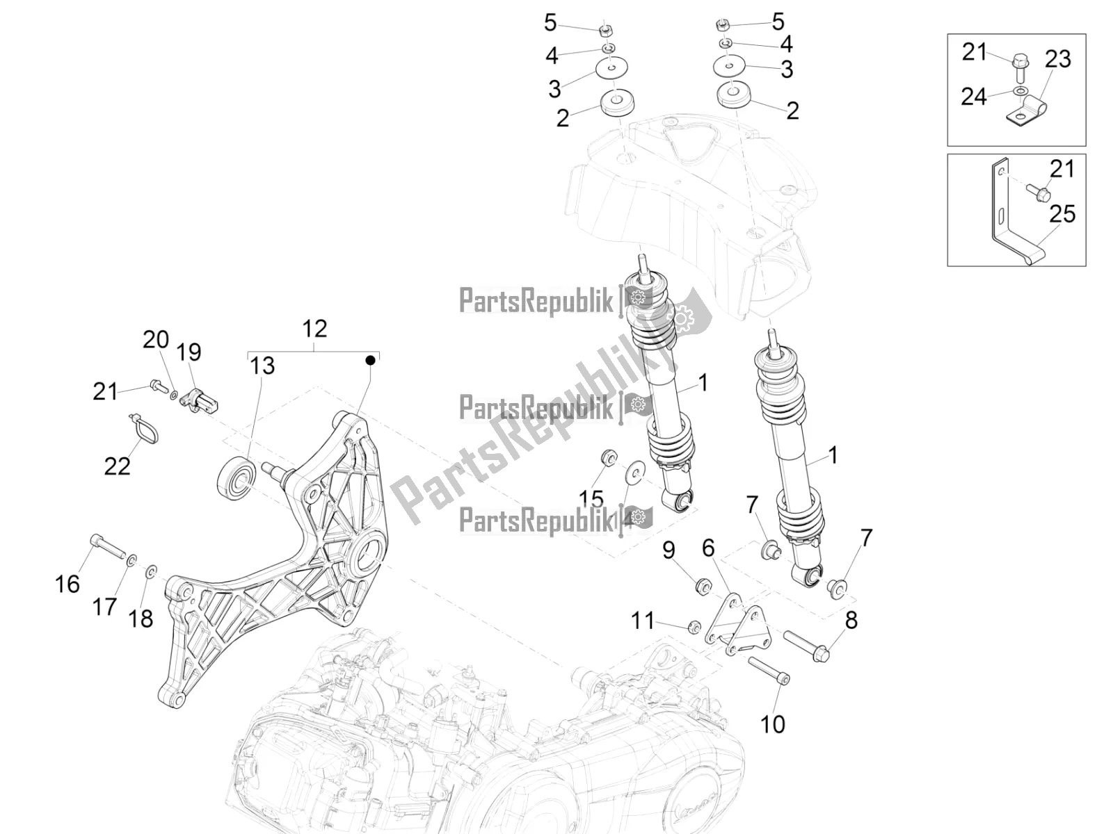 Toutes les pièces pour le Suspension Arrière - Amortisseur / S du Vespa GTS 300 Super Sport USA 2021