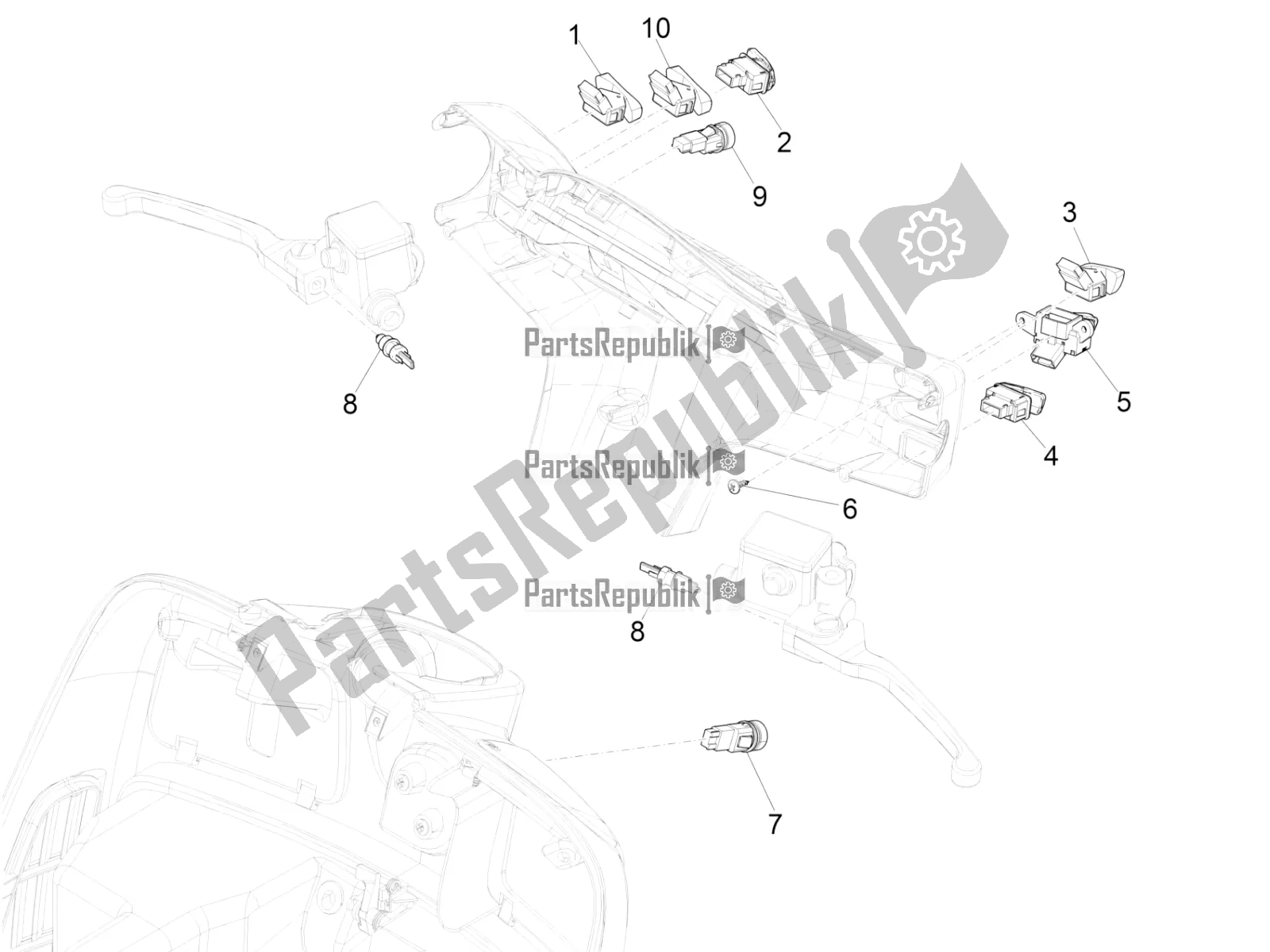 Alle onderdelen voor de Keuzeschakelaars - Schakelaars - Knoppen van de Vespa GTS 300 Super Sport USA 2021