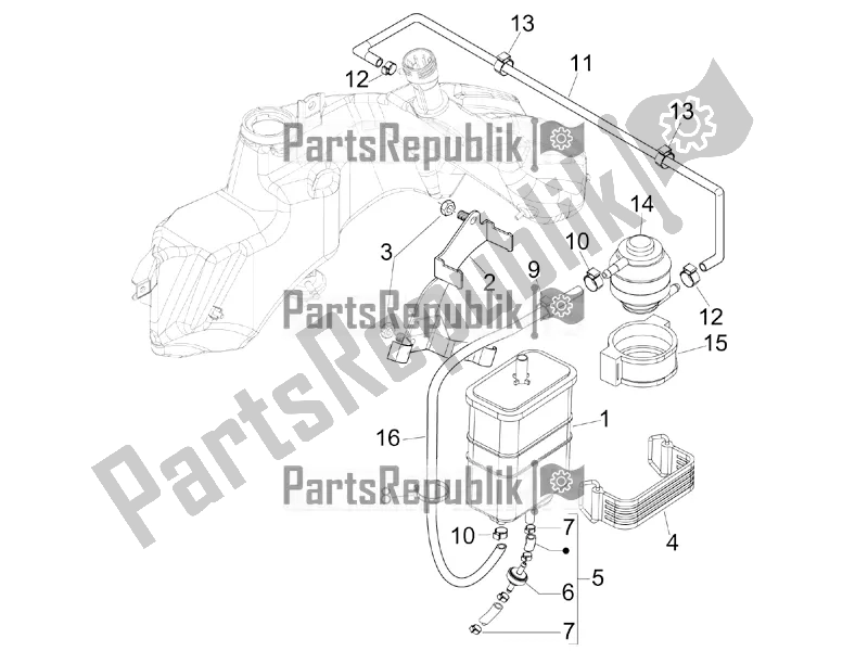 All parts for the Anti-percolation System of the Vespa GTS 300 Super Sport USA 2022